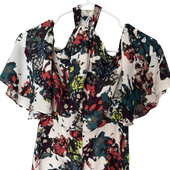 BCBG MaxAzria Green/Multicolor Print Kelly Ruffled Off-The-Shoulder Dress Size 0 - Picture 5 of 9